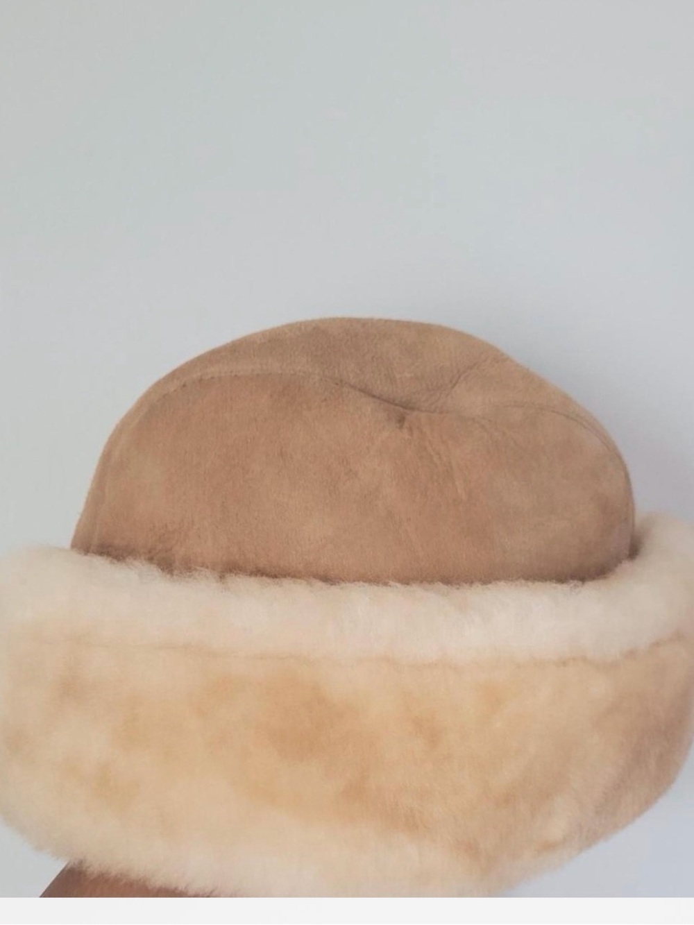 Vintage Genuine Leather Shearling Sheepskin Cossack Hat Tan Brown Medium